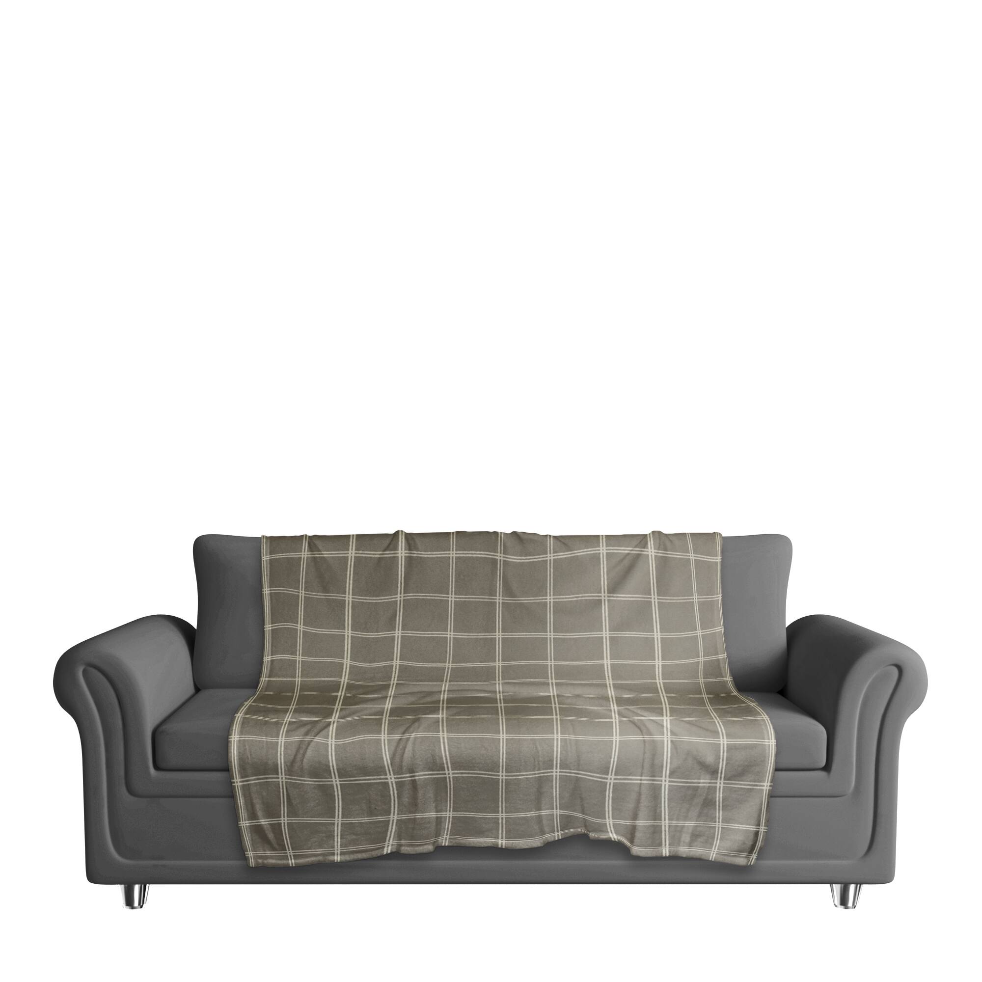 Taupe and White Check Coral Fleece Blanket
